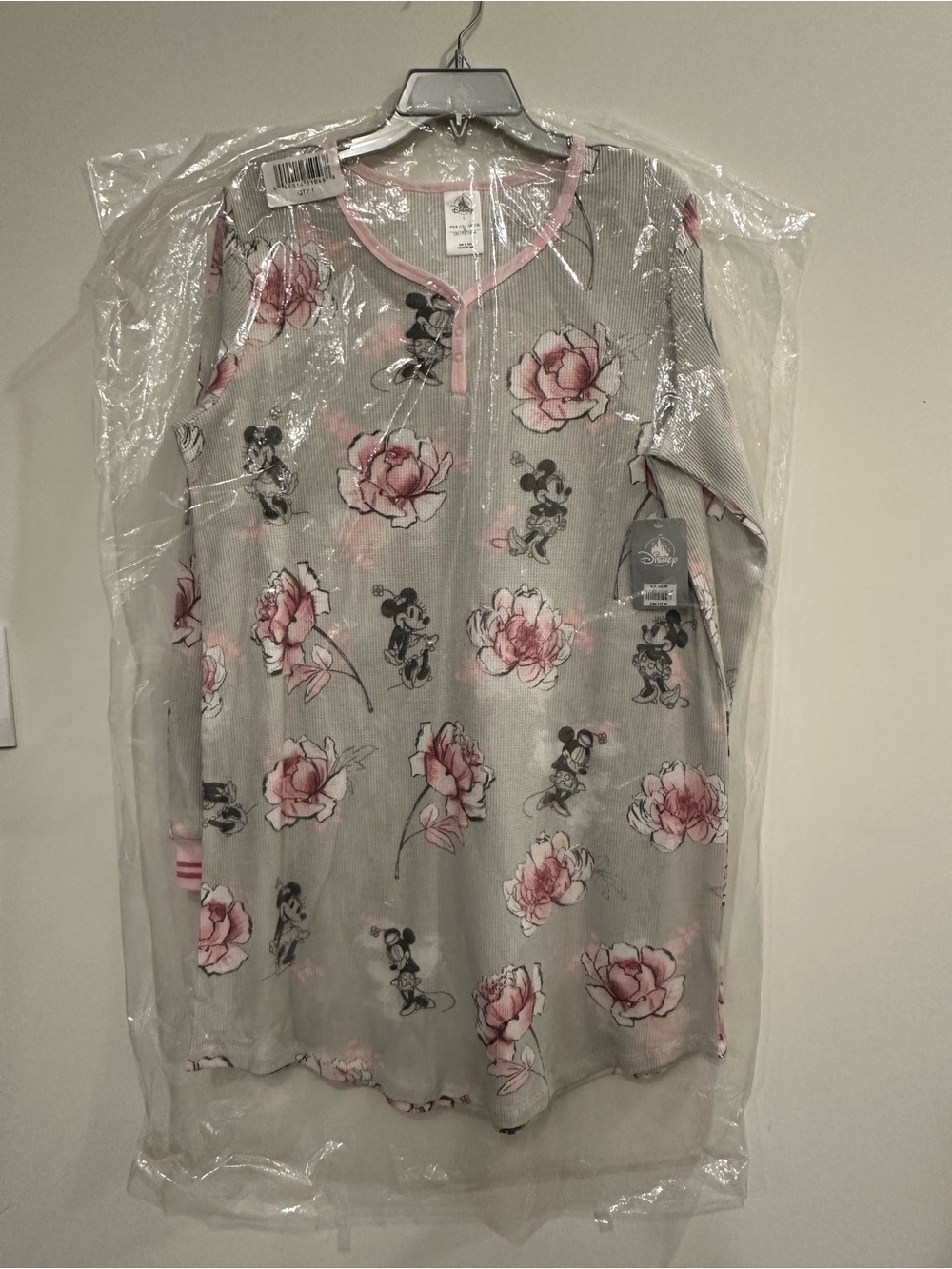 Disney Women’s Gray Long Sleeve Top with Pink Floral & Mickey Print